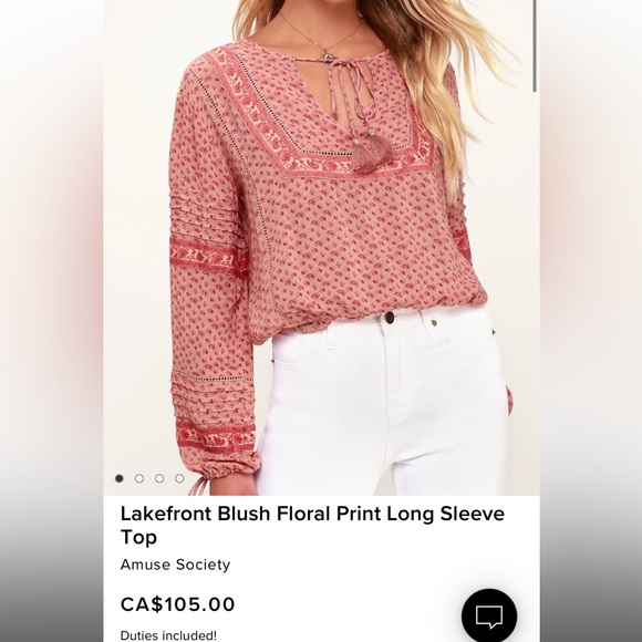 Lakefront Blush Floral Print Long Sleeve Top xs - Picture 2 of 8